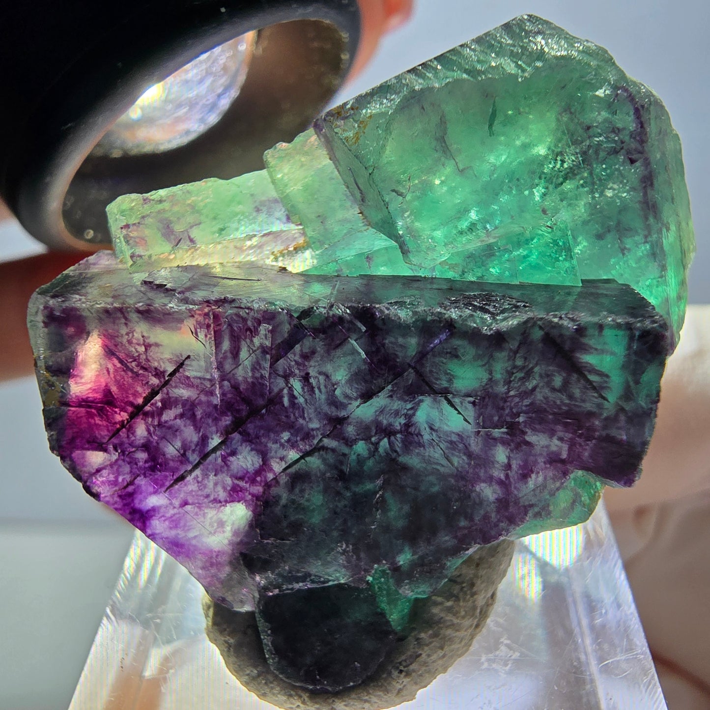 Rare spécimen de cube de fluorite fantôme, vert-violet, Okorusu, Namibie, 36 x 26 x 16 mm 