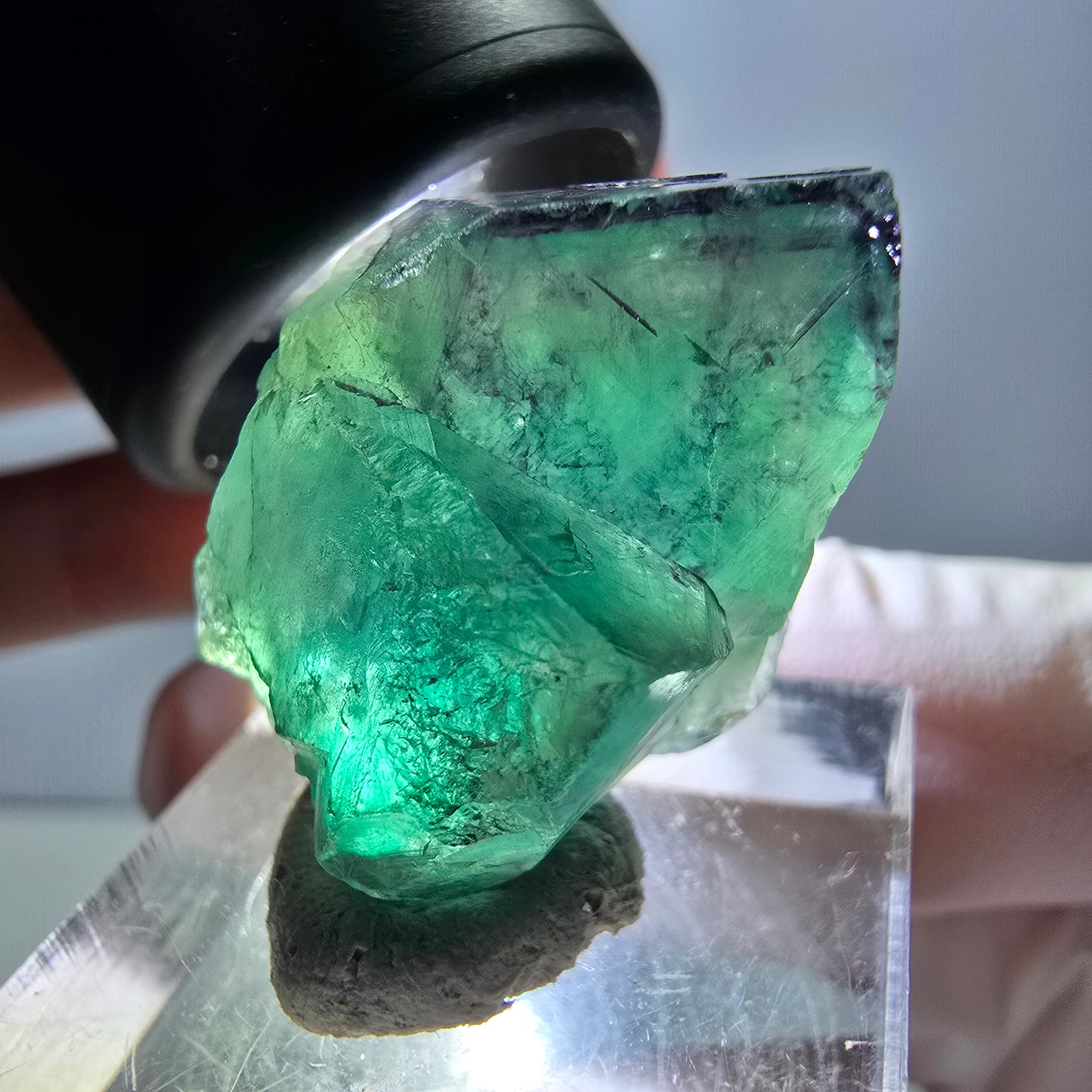 Spécimen rare de cube de fluorite fantôme, vert-violet, Okorusu, Namibie, 29 x 20 x 16 mm 
