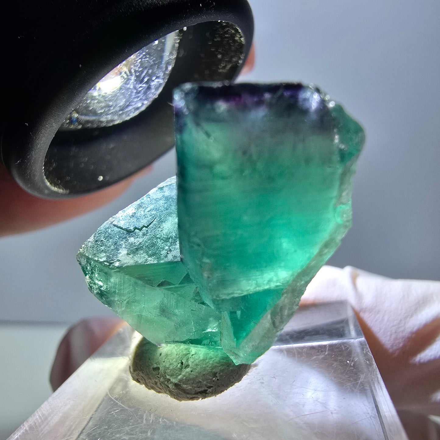 Spécimen rare de cube de fluorite fantôme, vert-violet, Okorusu, Namibie, 29 x 20 x 16 mm 