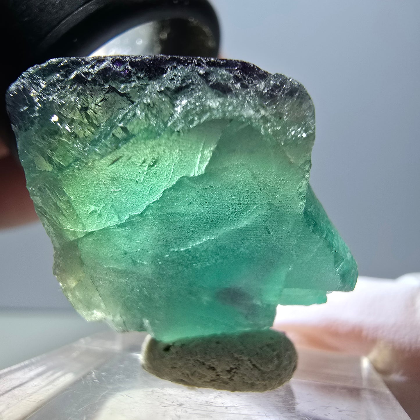 Spécimen rare de cube de fluorite fantôme, vert-violet, Okorusu, Namibie, 29 x 20 x 16 mm 