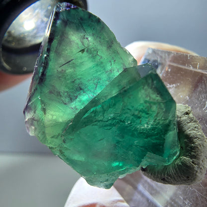 Spécimen rare de cube de fluorite fantôme, vert-violet, Okorusu, Namibie, 29 x 20 x 16 mm 