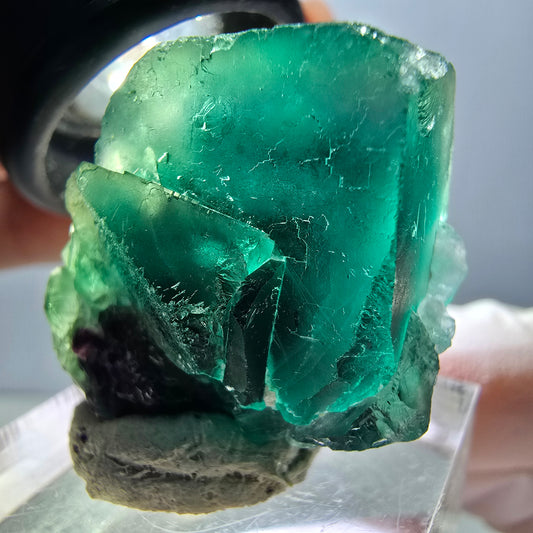 Spécimen rare de cube de fluorite fantôme, vert-violet, Okorusu, Namibie, 27 x 25 x 17 mm 