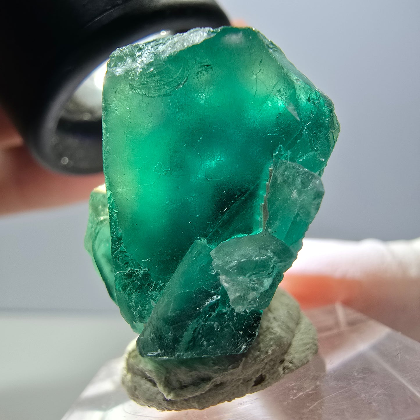 Spécimen rare de cube de fluorite fantôme, vert-violet, Okorusu, Namibie, 27 x 25 x 17 mm 