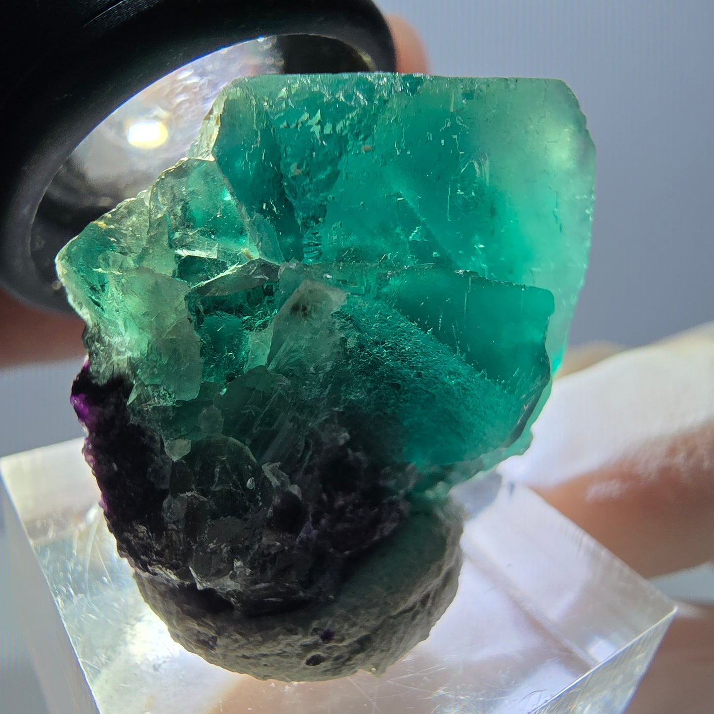 Spécimen rare de cube de fluorite fantôme, vert-violet, Okorusu, Namibie, 27 x 25 x 17 mm 
