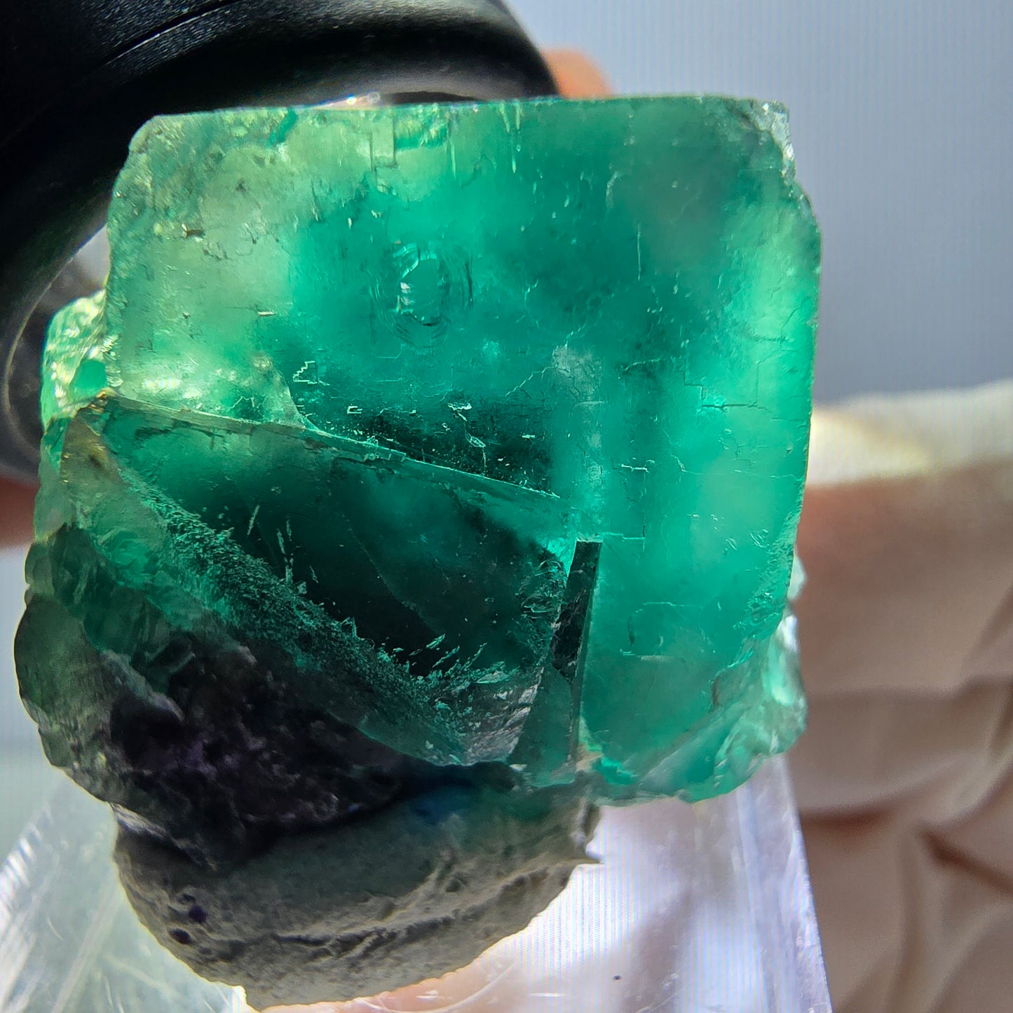 Spécimen rare de cube de fluorite fantôme, vert-violet, Okorusu, Namibie, 27 x 25 x 17 mm 