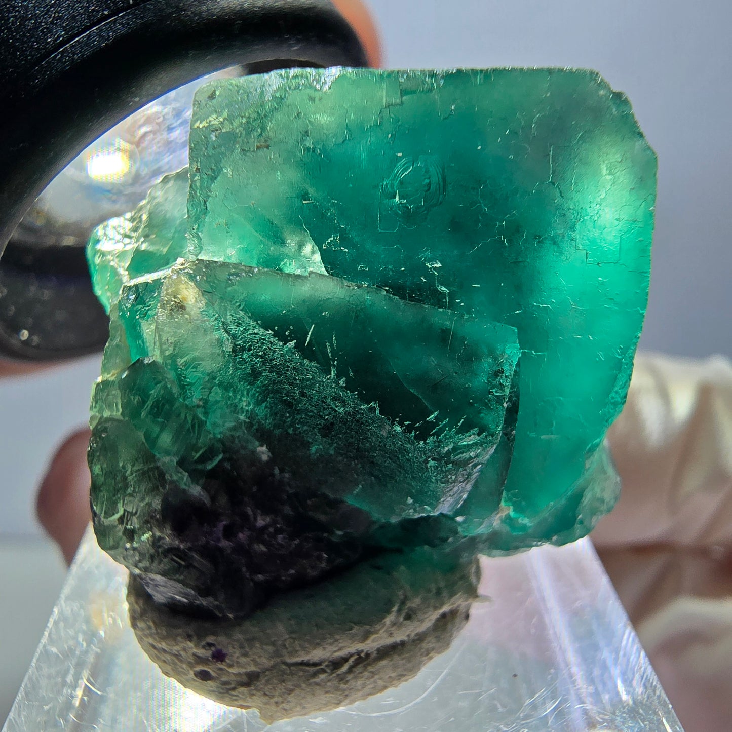 Spécimen rare de cube de fluorite fantôme, vert-violet, Okorusu, Namibie, 27 x 25 x 17 mm 