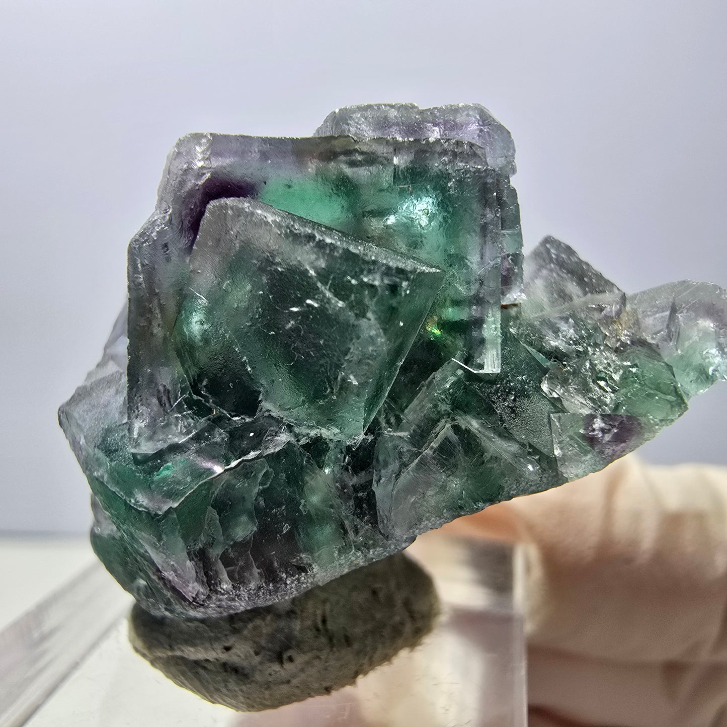 Spécimen rare de cube de fluorite fantôme, vert-violet, Okorusu, Namibie, 37 x 22 x 21 mm 
