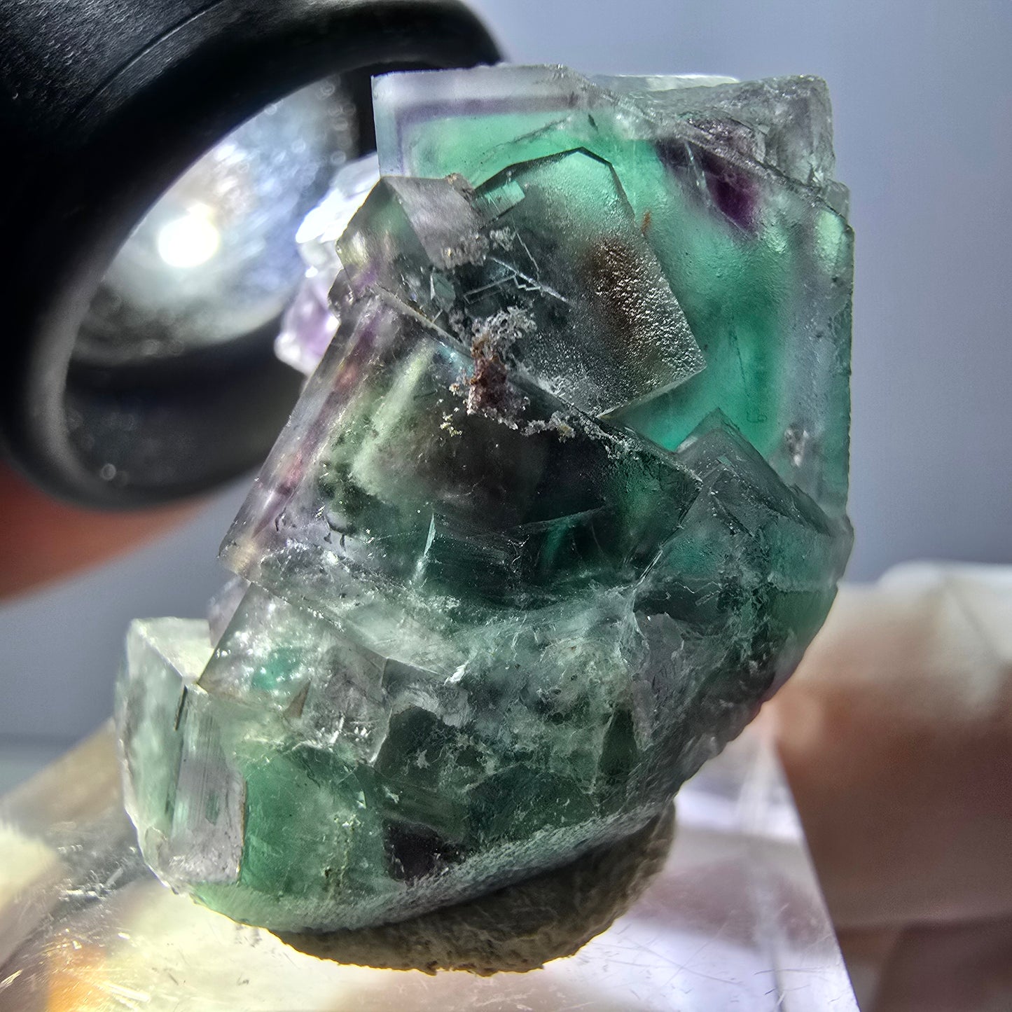 Spécimen rare de cube de fluorite fantôme, vert-violet, Okorusu, Namibie, 37 x 22 x 21 mm 