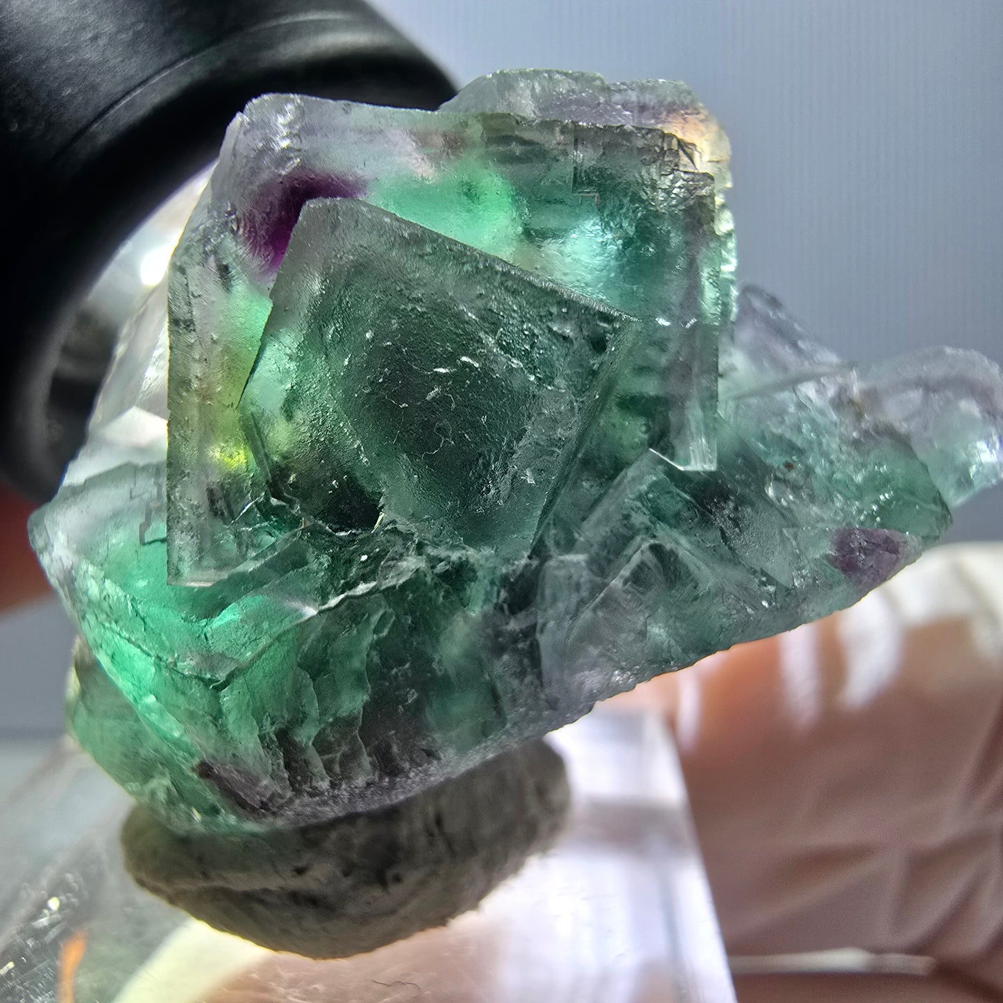 Spécimen rare de cube de fluorite fantôme, vert-violet, Okorusu, Namibie, 37 x 22 x 21 mm 