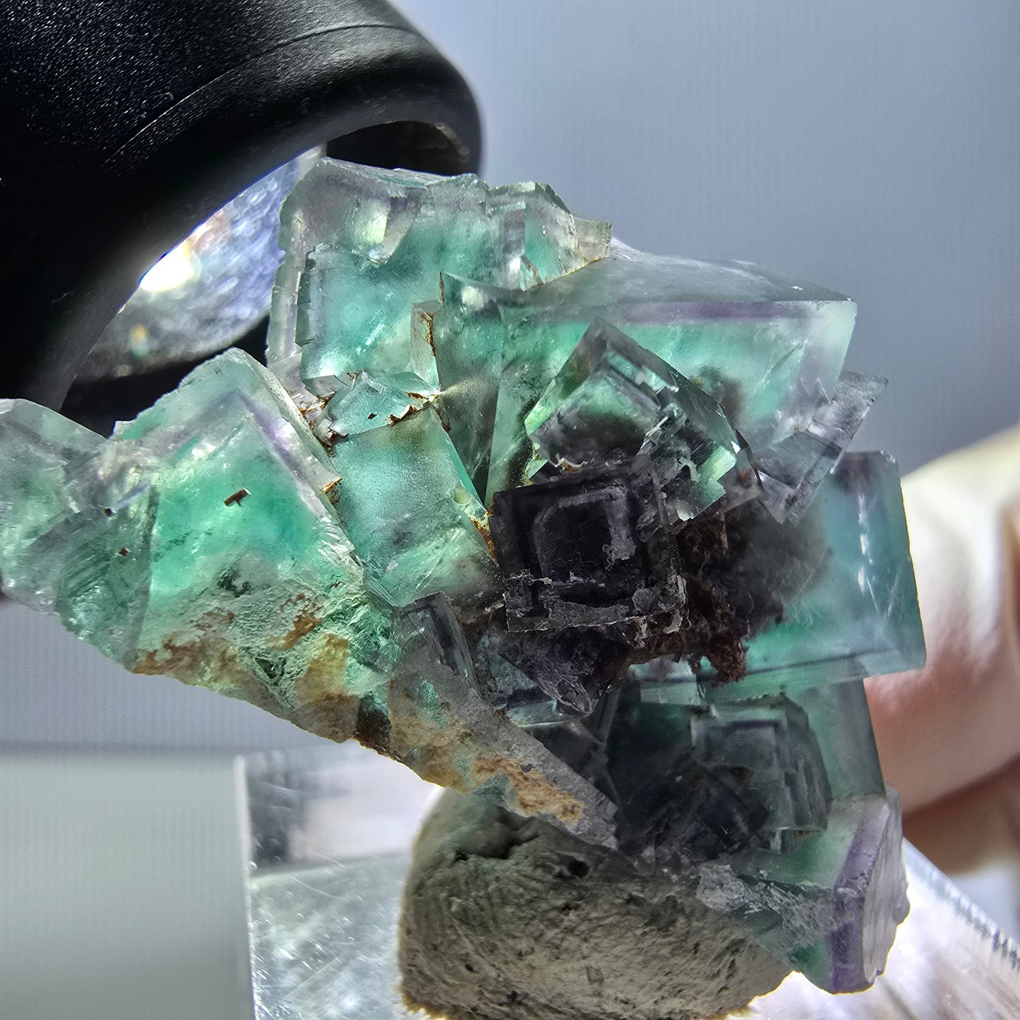 Spécimen rare de cube de fluorite fantôme, vert-violet, Okorusu, Namibie, 37 x 22 x 21 mm 