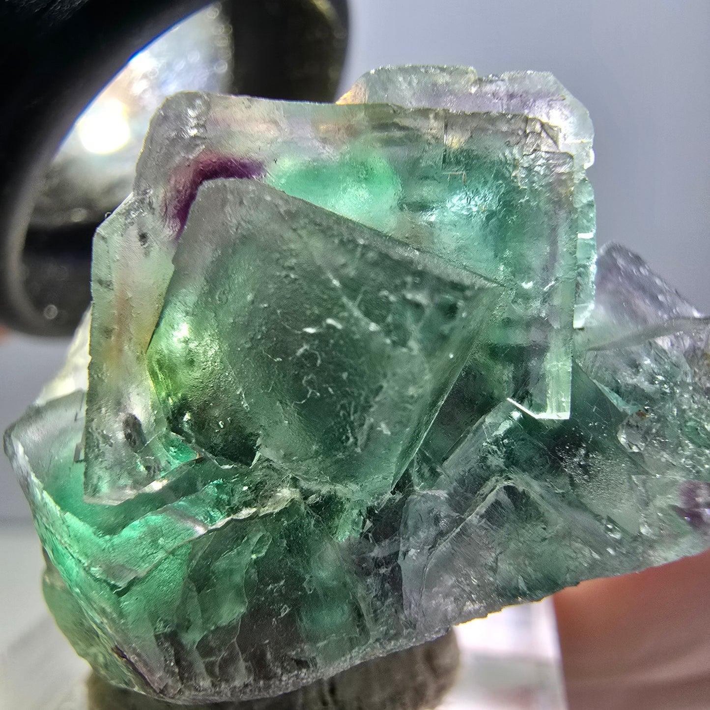 Spécimen rare de cube de fluorite fantôme, vert-violet, Okorusu, Namibie, 37 x 22 x 21 mm 