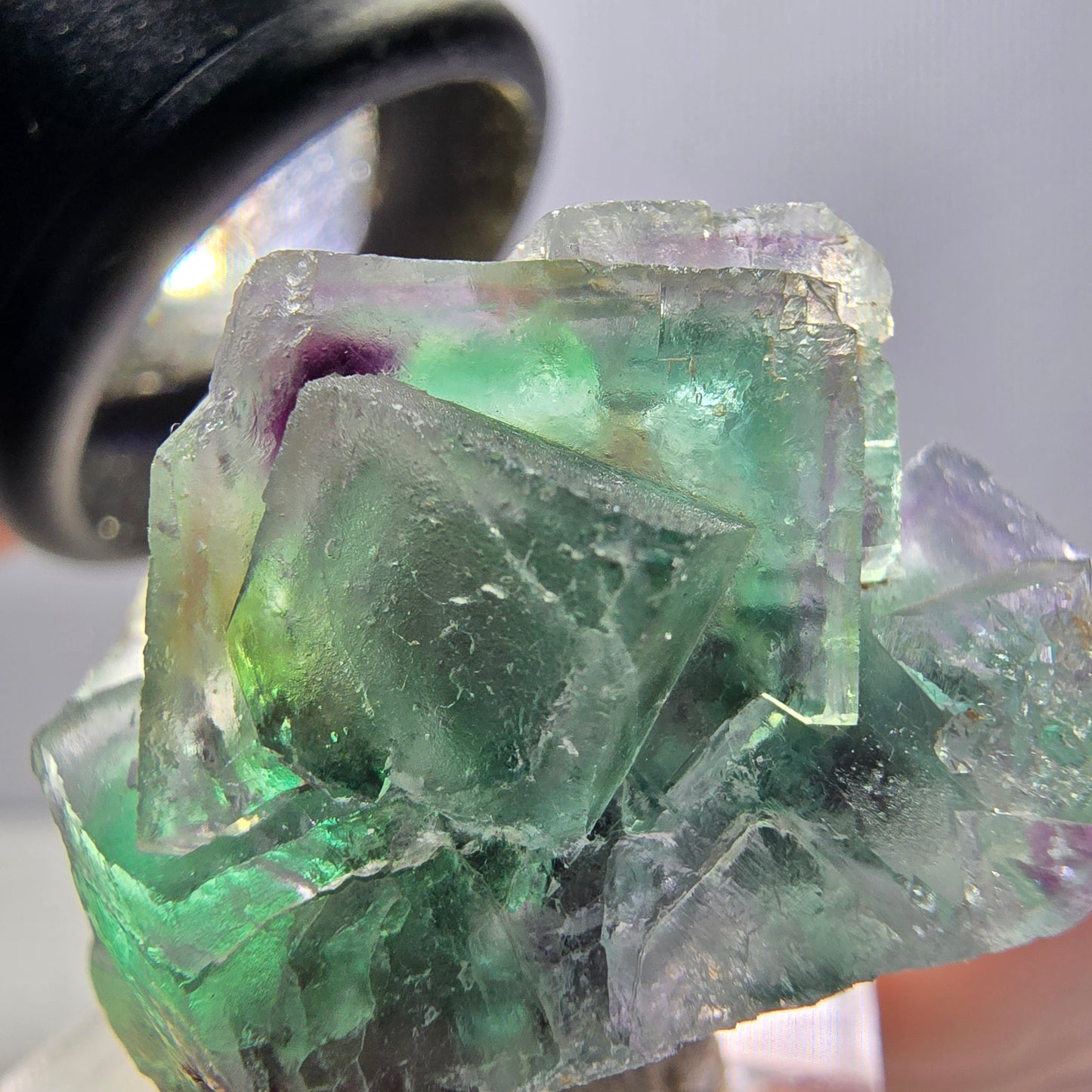Spécimen rare de cube de fluorite fantôme, vert-violet, Okorusu, Namibie, 37 x 22 x 21 mm 