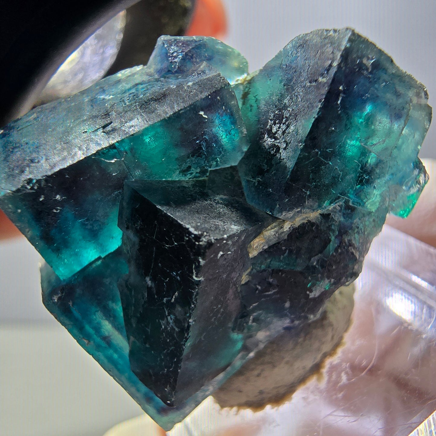 Spécimen de cube de fluorite fantôme, poche papillon bleu-violet Okorusu Namibie 34 x 27 x 22 mm 