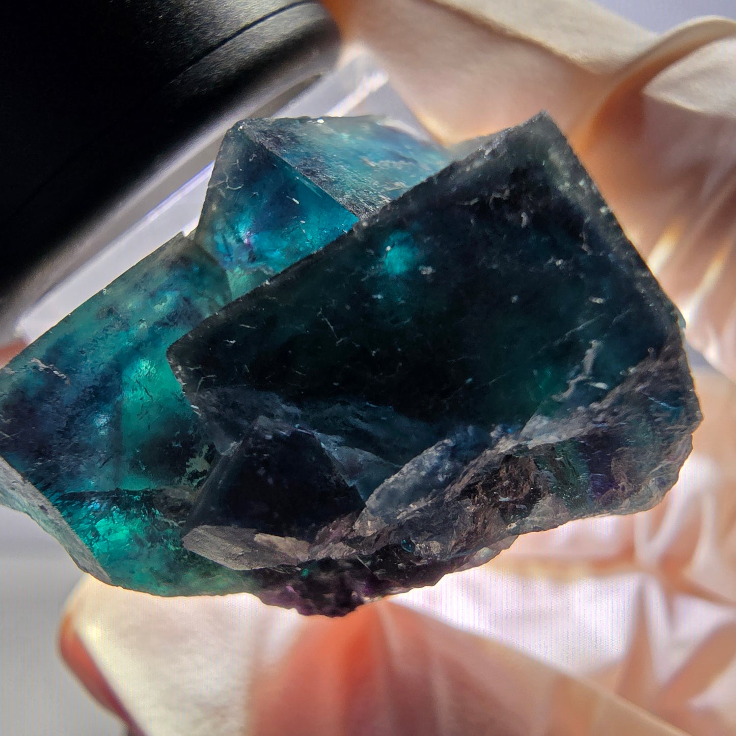 Spécimen de cube de fluorite fantôme, poche papillon bleu-violet Okorusu Namibie 34 x 27 x 22 mm 