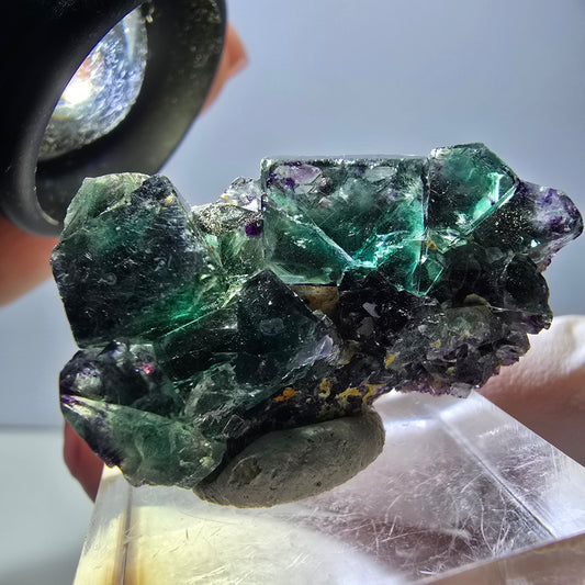 Rare spécimen de cube de fluorite fantôme, vert-violet, Okorusu, Namibie, 34 x 20 x 12 mm 