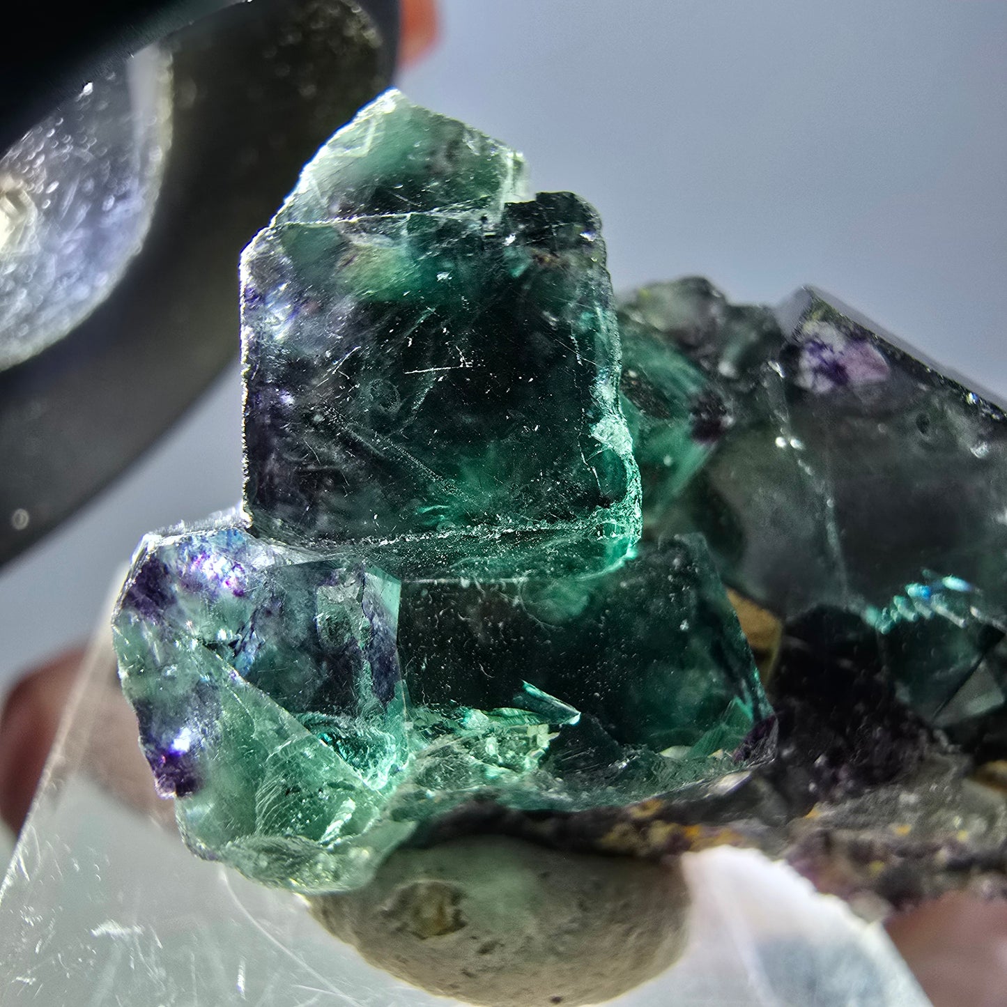 Rare spécimen de cube de fluorite fantôme, vert-violet, Okorusu, Namibie, 34 x 20 x 12 mm 