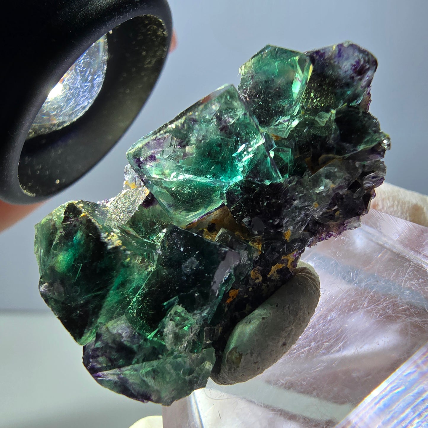 Rare spécimen de cube de fluorite fantôme, vert-violet, Okorusu, Namibie, 34 x 20 x 12 mm 