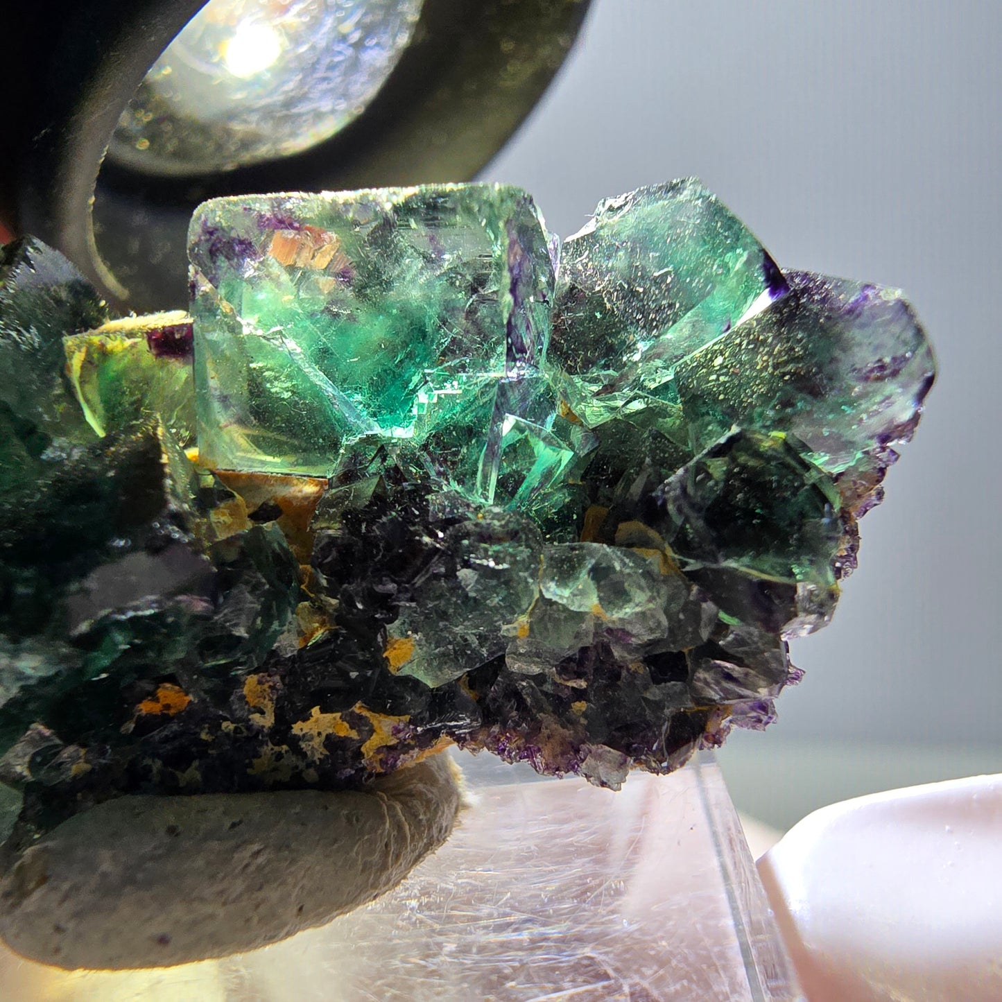 Rare spécimen de cube de fluorite fantôme, vert-violet, Okorusu, Namibie, 34 x 20 x 12 mm 