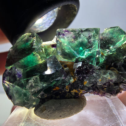Rare spécimen de cube de fluorite fantôme, vert-violet, Okorusu, Namibie, 34 x 20 x 12 mm 