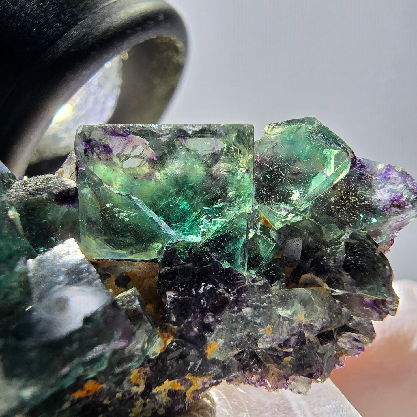 Rare spécimen de cube de fluorite fantôme, vert-violet, Okorusu, Namibie, 34 x 20 x 12 mm 