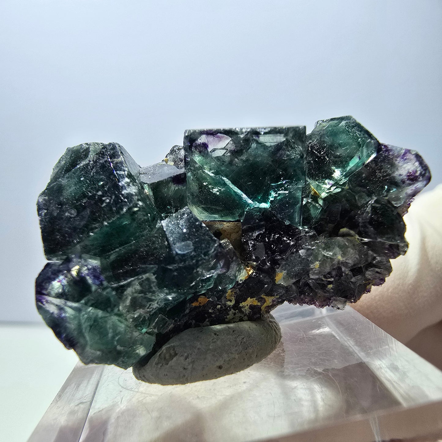 Rare spécimen de cube de fluorite fantôme, vert-violet, Okorusu, Namibie, 34 x 20 x 12 mm 