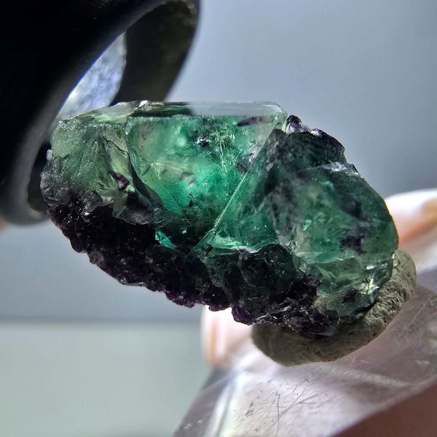 Rare spécimen de cube de fluorite fantôme, vert-violet, Okorusu, Namibie, 34 x 20 x 12 mm 