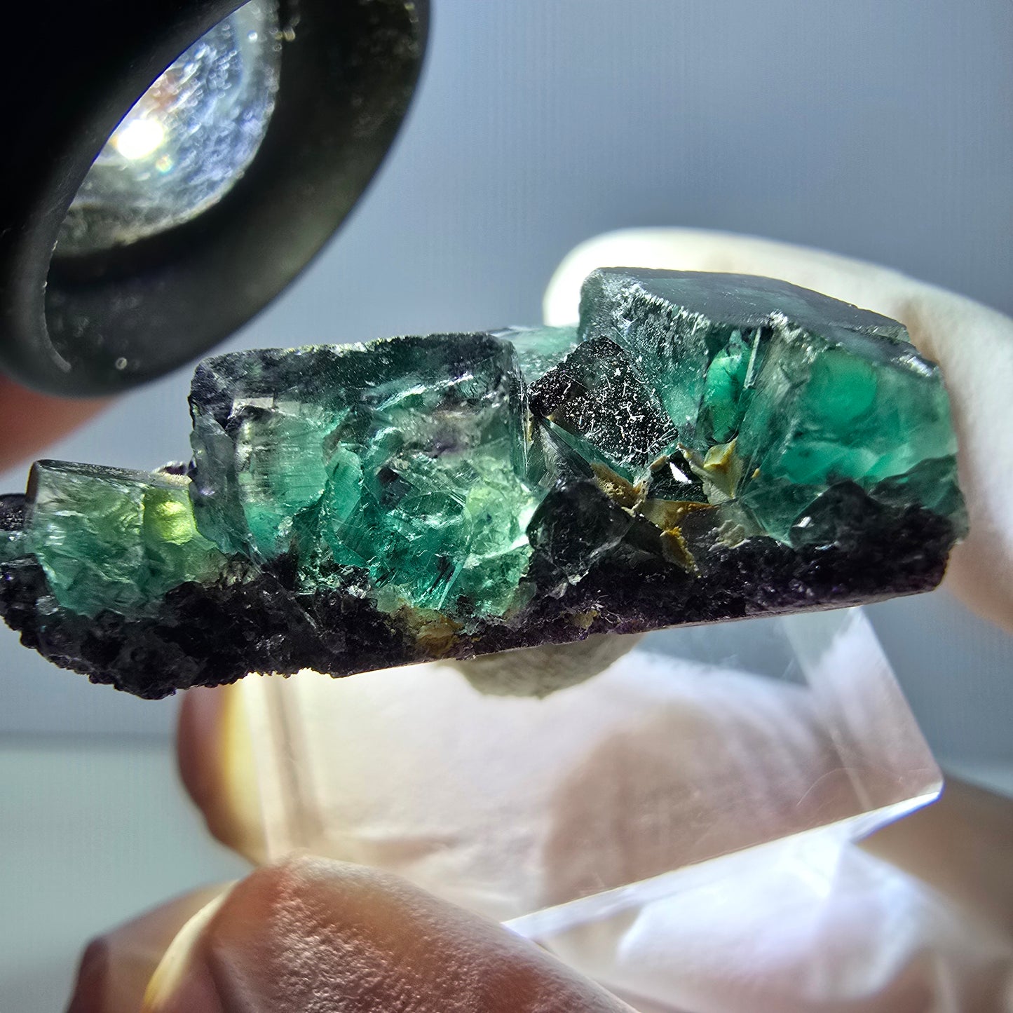 Rare spécimen de cube de fluorite fantôme, vert-violet, Okorusu, Namibie, 34 x 20 x 12 mm 