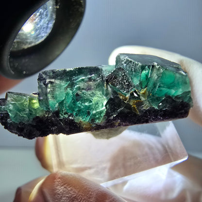 Rare spécimen de cube de fluorite fantôme, vert-violet, Okorusu, Namibie, 34 x 20 x 12 mm 