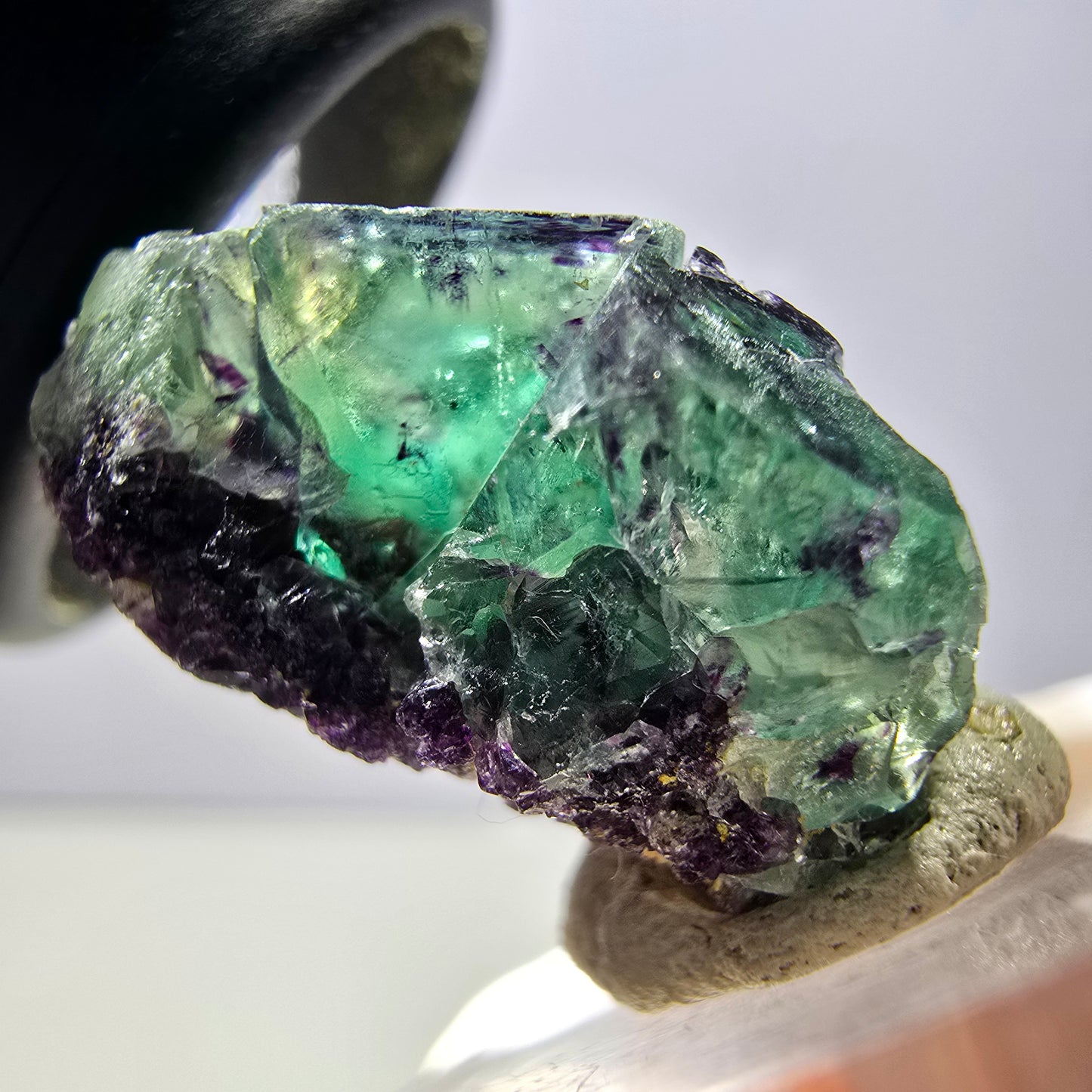Rare spécimen de cube de fluorite fantôme, vert-violet, Okorusu, Namibie, 34 x 20 x 12 mm 