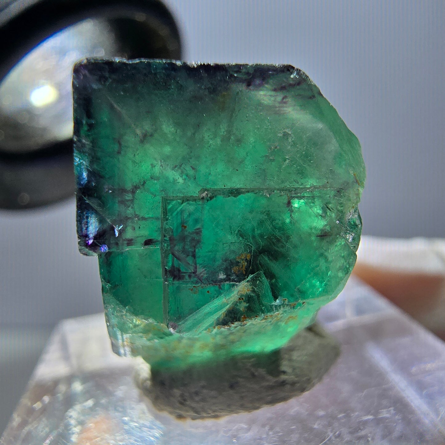 Rare spécimen de cube de fluorite fantôme, vert-violet, Okorusu, Namibie, 24 x 19 x 13 mm 