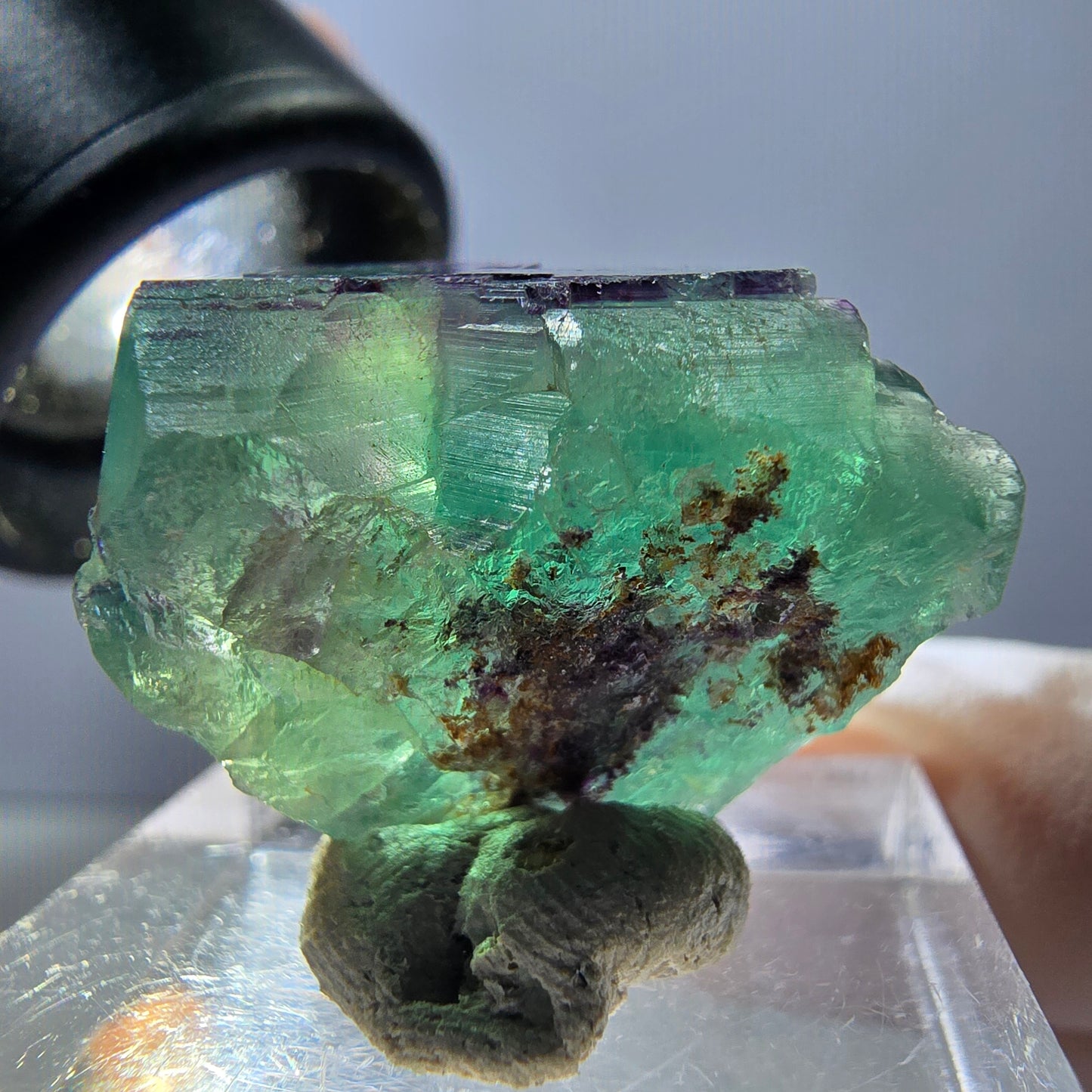 Rare spécimen de cube de fluorite fantôme, vert-violet, Okorusu, Namibie, 24 x 19 x 13 mm 