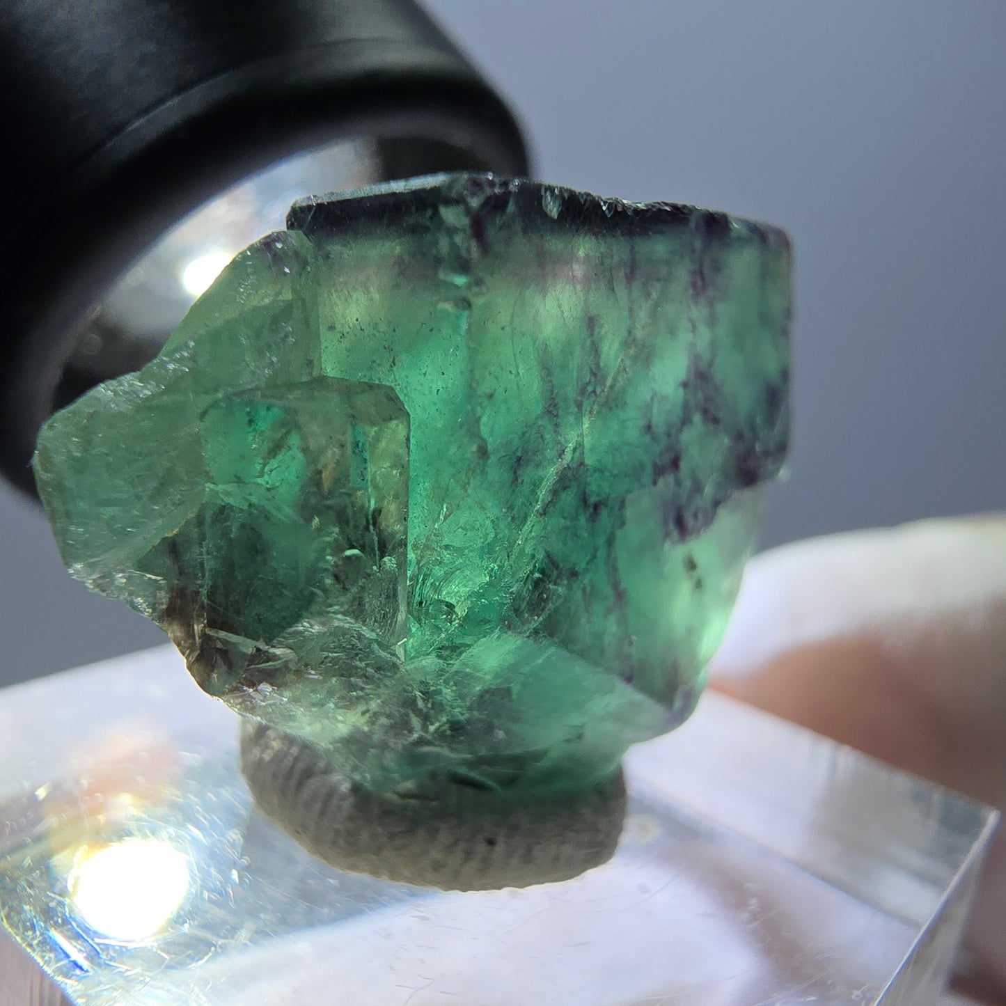 Rare spécimen de cube de fluorite fantôme, vert-violet, Okorusu, Namibie, 24 x 19 x 13 mm 