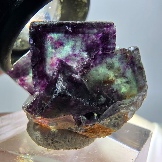 Rare spécimen de cube de fluorite fantôme, vert-violet, Okorusu, Namibie, 30 x 22 x 15 mm 