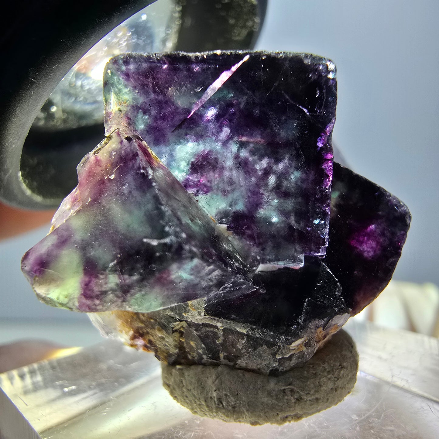 Rare spécimen de cube de fluorite fantôme, vert-violet, Okorusu, Namibie, 30 x 22 x 15 mm 