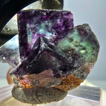 Rare spécimen de cube de fluorite fantôme, vert-violet, Okorusu, Namibie, 30 x 22 x 15 mm 