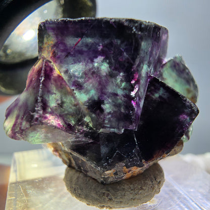 Rare spécimen de cube de fluorite fantôme, vert-violet, Okorusu, Namibie, 30 x 22 x 15 mm 