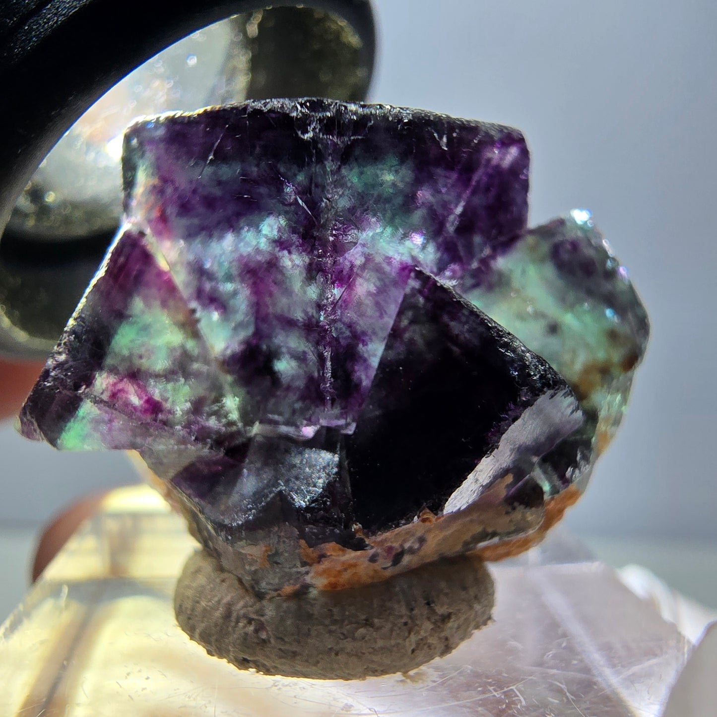 Rare spécimen de cube de fluorite fantôme, vert-violet, Okorusu, Namibie, 30 x 22 x 15 mm 