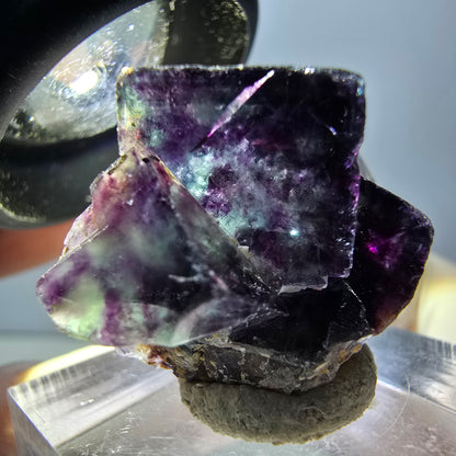 Rare spécimen de cube de fluorite fantôme, vert-violet, Okorusu, Namibie, 30 x 22 x 15 mm 