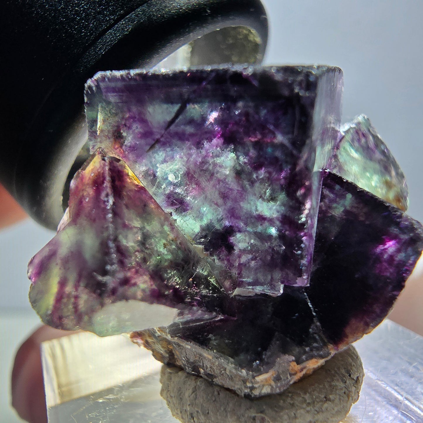 Rare spécimen de cube de fluorite fantôme, vert-violet, Okorusu, Namibie, 30 x 22 x 15 mm 