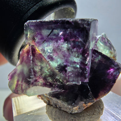 Rare spécimen de cube de fluorite fantôme, vert-violet, Okorusu, Namibie, 30 x 22 x 15 mm 