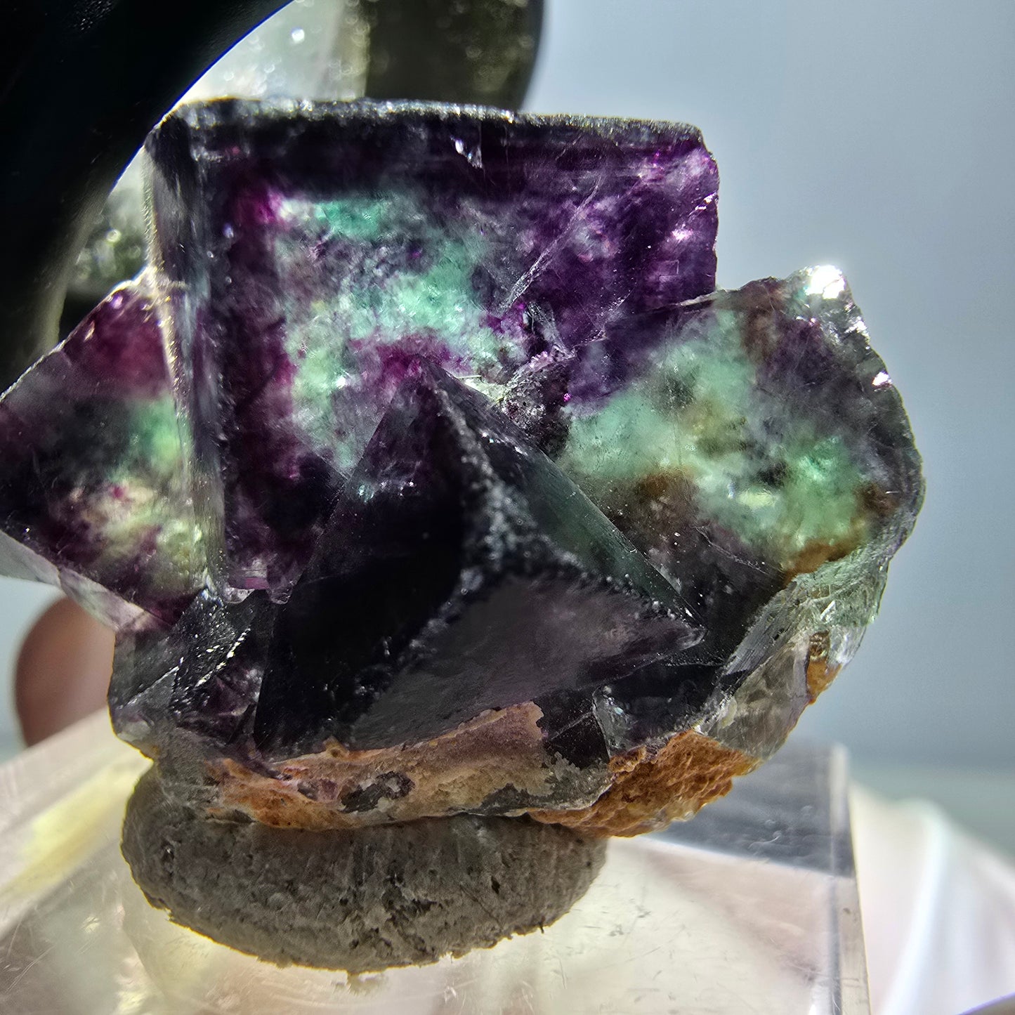 Rare spécimen de cube de fluorite fantôme, vert-violet, Okorusu, Namibie, 30 x 22 x 15 mm 