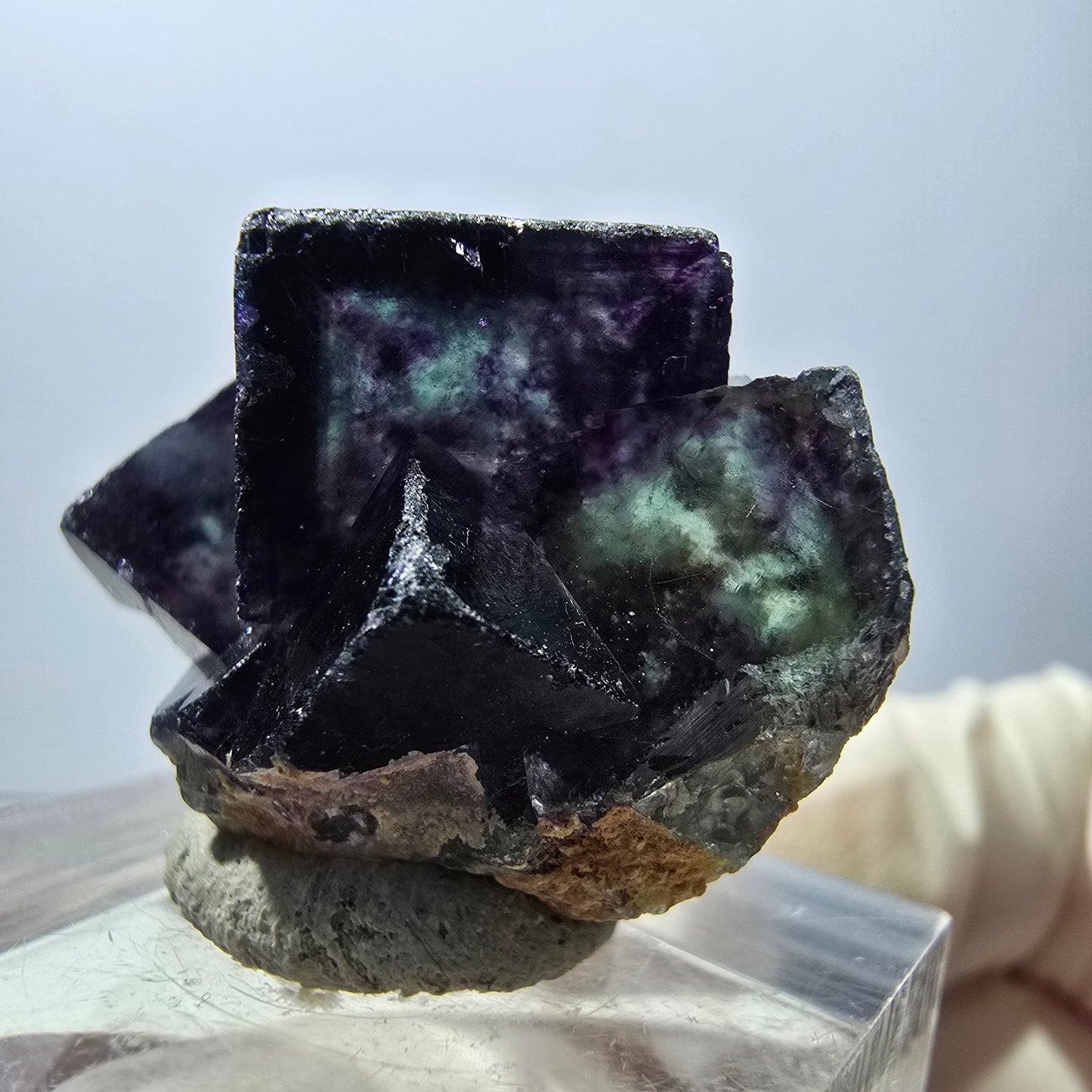 Rare spécimen de cube de fluorite fantôme, vert-violet, Okorusu, Namibie, 30 x 22 x 15 mm 
