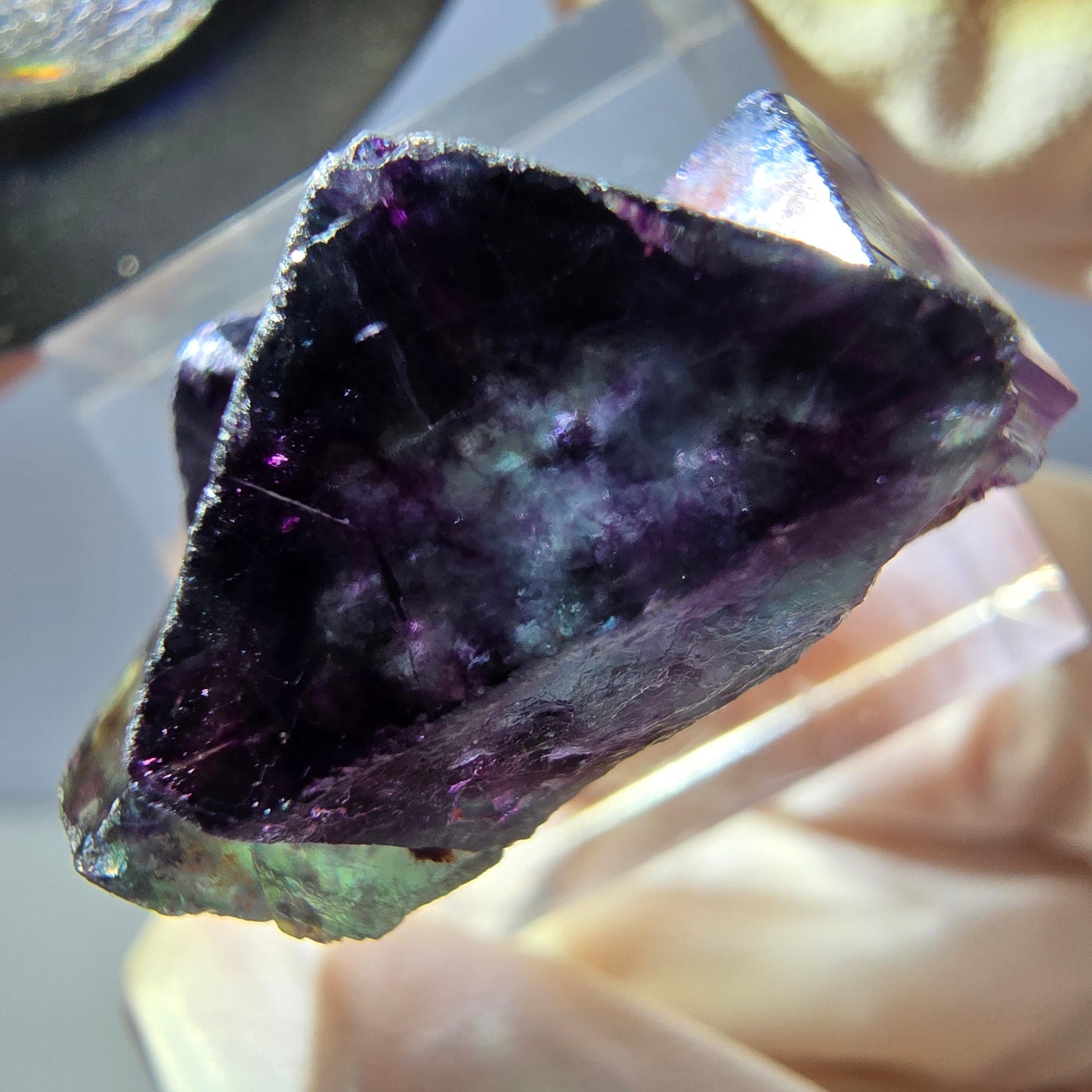 Rare spécimen de cube de fluorite fantôme, vert-violet, Okorusu, Namibie, 30 x 22 x 15 mm 