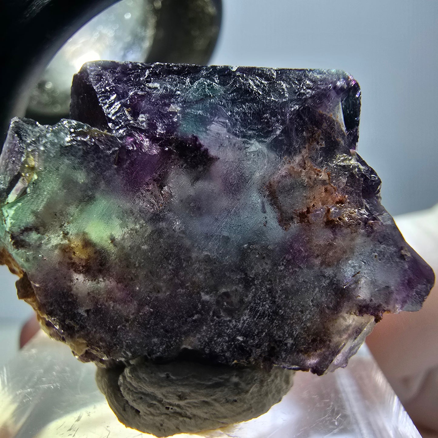 Rare spécimen de cube de fluorite fantôme, vert-violet, Okorusu, Namibie, 30 x 22 x 15 mm 