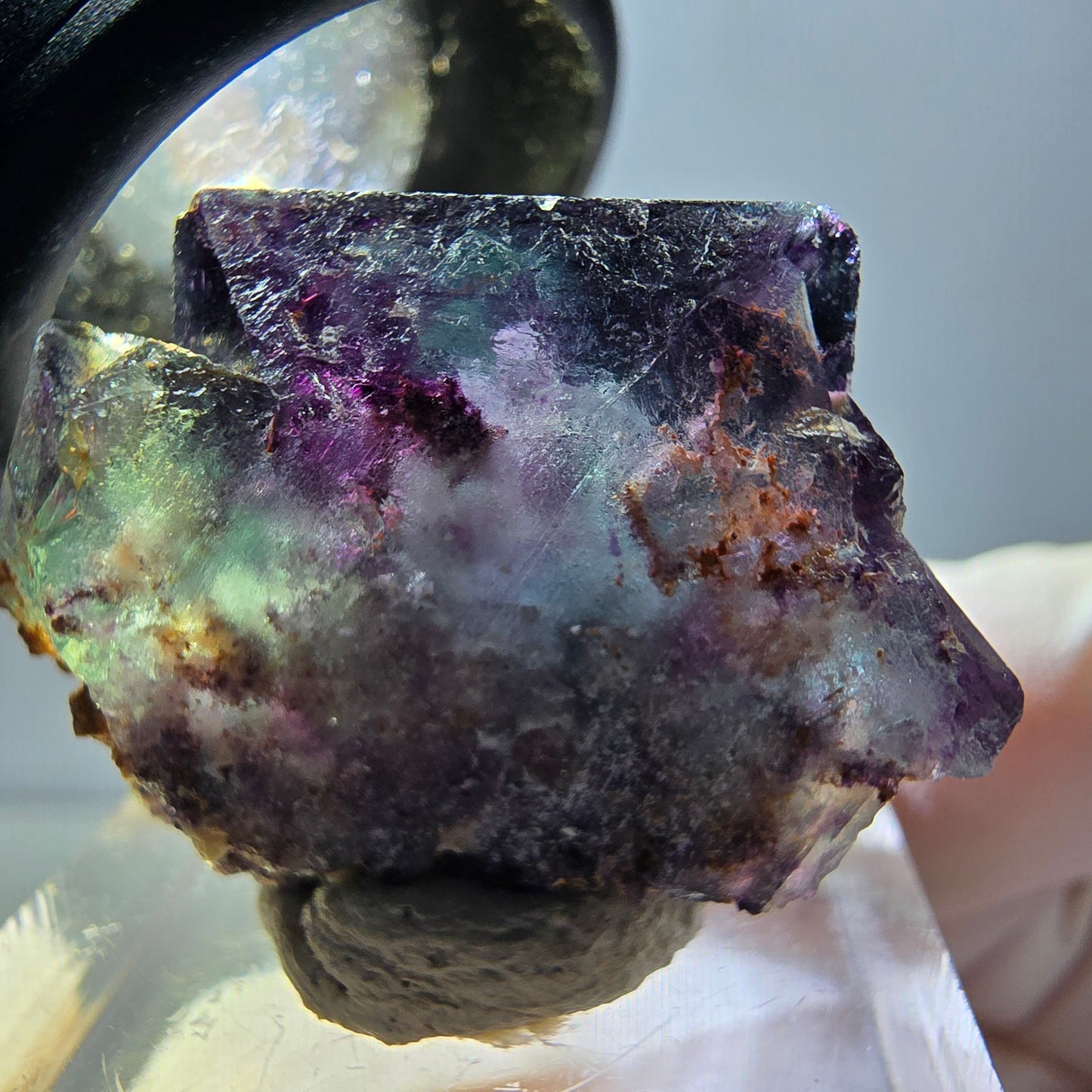 Rare spécimen de cube de fluorite fantôme, vert-violet, Okorusu, Namibie, 30 x 22 x 15 mm 