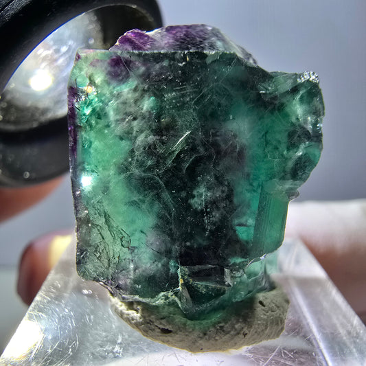Rare spécimen de cube de fluorite fantôme, vert-violet, Okorusu, Namibie, 27 x 19 x 19 mm 