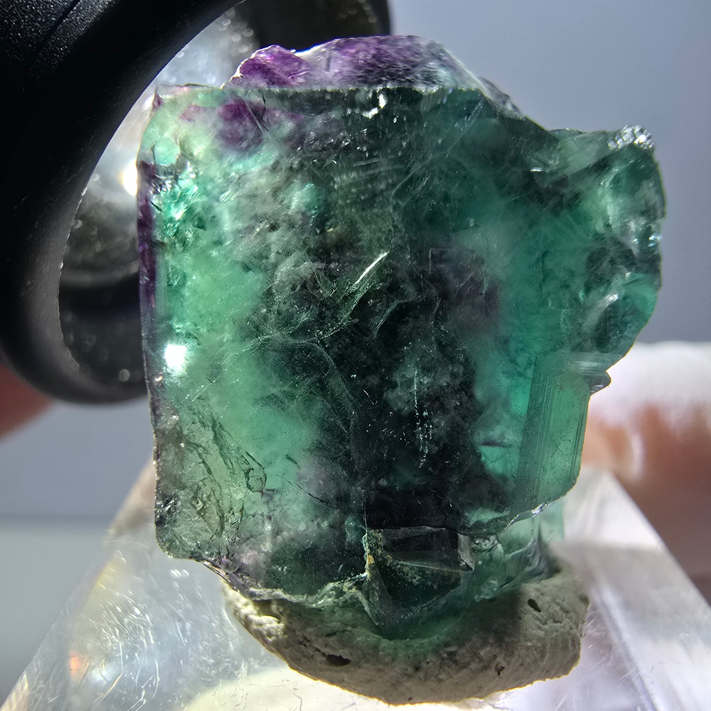 Rare spécimen de cube de fluorite fantôme, vert-violet, Okorusu, Namibie, 27 x 19 x 19 mm 