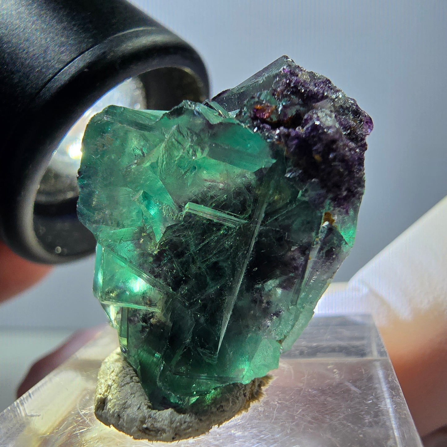 Rare spécimen de cube de fluorite fantôme, vert-violet, Okorusu, Namibie, 27 x 19 x 19 mm 
