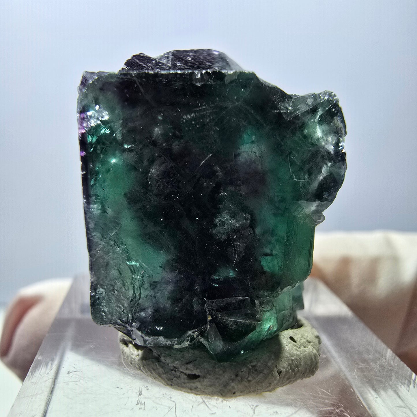 Rare spécimen de cube de fluorite fantôme, vert-violet, Okorusu, Namibie, 27 x 19 x 19 mm 