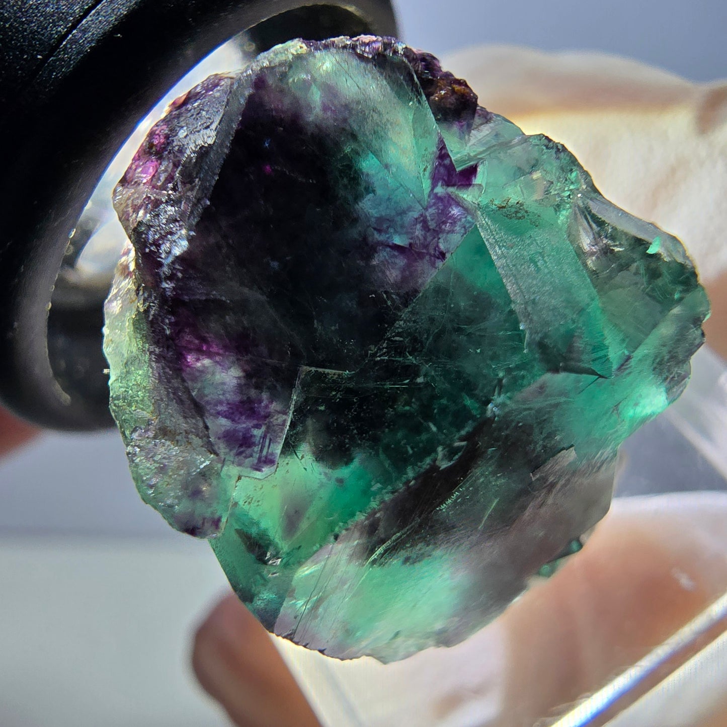 Rare spécimen de cube de fluorite fantôme, vert-violet, Okorusu, Namibie, 27 x 19 x 19 mm 